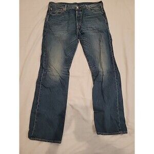 Levis 501 Jeans Mens 36x32 (36x30) Blue Denim Straight  Lite Distress Little e